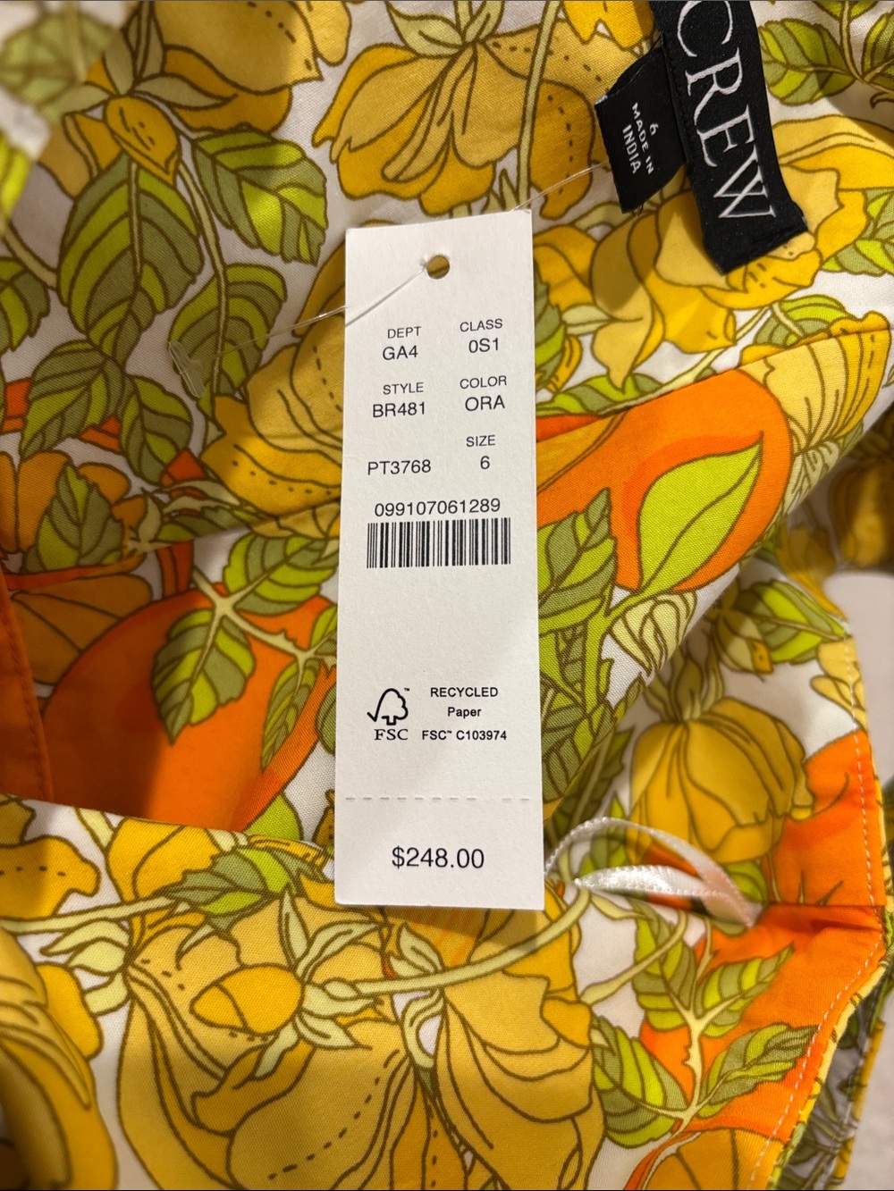 J. Crew Women’s Orange Floral Sundress with lemon accents, size 6 - Picture 5 of 5